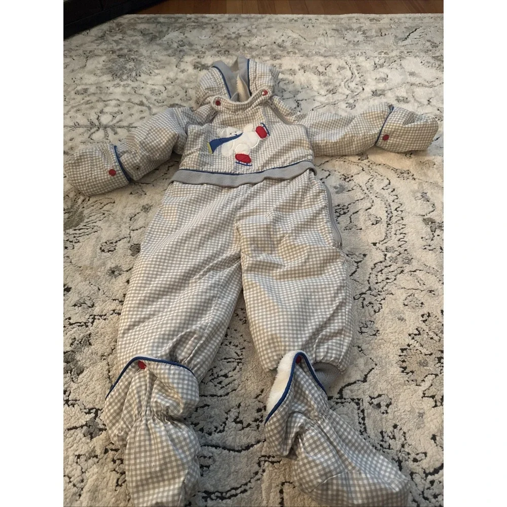 Vintage London Fog Infant Size 18M Bear Hooded Quilted Snowsuit Jacket